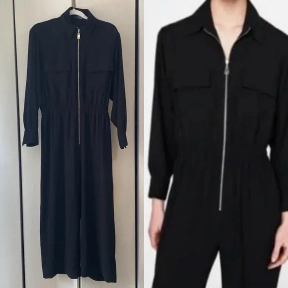 Zara Black Long Sleeve Zip-Front Jumpsuit